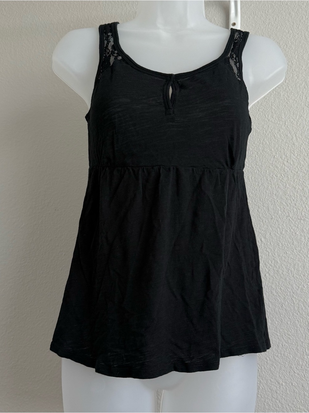 Express Y2K Babydoll Tank Top Black Lace Strap Detail Empire Waist XS